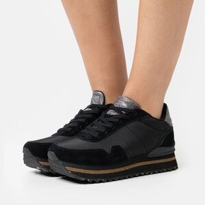 Woden Nora III Ronja Leather Plateau sneakers black suede Retro Sz 9 preppy